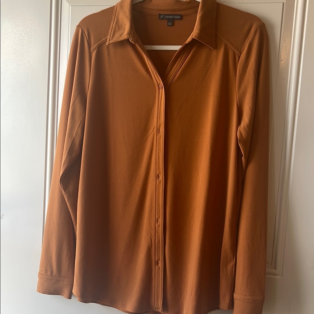 Jones New York Brown Buttoned Relaxed Top